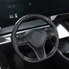 Nya riktiga kolfiber rattskyddsskalklistermärken för Tesla Model 3 2021 2022 Model Y Interiördelar Tillbehör