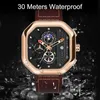 Lige New Fashion Square Square Dial Leather Mens Watches Luxury Sport Watch Watch Watch Men Chronograph Quartz Wristswatches Montre Homme 230605