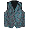 Men's Vests Fashion Teal Floral Silk Vest Waistcoat Men Suit Vest Butterfly Handkerchief Cufflinks BowTie Vest Barry.Wang Business Design 230609