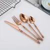 Dinnerware Sets 24PCS Rosegolden Cutlery Set Silm Handle 304 Stainless Steel Waist Knife Fork Spoon Steak Tableware Kitchen Accessory