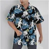 Camisas Casuais Masculinas Camisa Havaiana Antropomórfica Cogumelos Estampa Engraçada Praia Manga Curta Verão Botões Patchwork Tops 3D