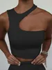 Damen Tanks Camis Cut Out Sexy Crop Off Schulter Solide Dünne Sport Kurze Tops Frauen Tank Unregelmäßigen Sommer Rohr Tops 230609