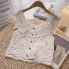 Women's Blouses OUMEA Women Crochet Cotton Tops Summer Ruffled Neckline Sweet Buttons Front Hollow Out Vintage