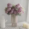 Fleurs décoratives Simulation de soie Bouquets de pivoines européennes Décoration de centre commercial El Décoration de fleur rose blanche Noyau artificiel Faux pivoine