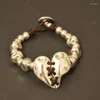 Strand vintage lederen touw metalen kralen armband voor vrouwen onregelmatig genaaid hartvormige handgemaakte bloemen paar armband sieraden geschenken