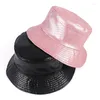 Boinas Cool Reversível Couro Bucket Hat Moda Feminina 2023 Outono Bob Femme Hip Hop Pescador Chapéus Boné de Pesca Preto Rosa