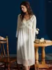 Kvinnors sömnkläder Hanxiuju vintage Princess Gaze Cotton Long Nightrowns For Women Sleeve Royal Modal White Loose Nightshirts Home Dress