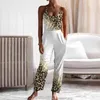 Женские брюки с двумя частями женская мода леопардовый набор для рукавов для рукавов и длинного повседневного наряда высокая талия с карманом