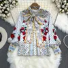 Zweiteiliges Kleid Fashion Runway Sommerrock Anzug Damen Bluse mit Rosenblumendruck und A-Linie, figurbetonter Midi-Meerjungfrauenrock 2 Zweiteiliges Set 2023
