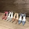 Sandales d'été pour femmes, avec lanière d'orteil décorée de strass et talons hauts, chaussures de mariage pointues en maille et dentelle, nouvelle collection 2024