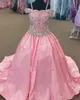 Major Beading Girl Pageant Dress 2024 Pink Taffettà Little Kid Compleanno Abito da festa formale Infant Toddler Teens Preteen Tiny Young Junior Miss Off-Shoulder Strap roise