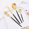 Ensembles de vaisselle 5pcs Matte Black Gold Varelle en acier inoxydable Dîle couverts Set Cake Fork Stea Knife Spoon Kito