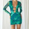 Casual Dresses European And American Women's 2023 Summer Print Long Sleeve Short Spicy Girl Sexy Dress