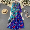 Vestidos casuales Primavera Otoño Camisa Vestido Mujer Turn Down Collar Button Vintage Star Print Plus Size Maxi Vestidos Designer