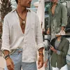 Zomer Vintage Katoen Linnen Shirt Mannen Casual Lange Mouwen Oversized Tops V-hals Boho Stijl Heren Shirts Heren Ademend