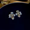 Stud Earrings Fashion Temperament Pearl Zircon Flower Female Korean Small Fragrance Light Luxury High-end Ear Jewelry