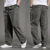 Männer Hosen Beiläufige Lose Baumwolle Cargo Männer Plus Größe Elastische Taille Feste Hosen Marke Multi-Tasche Outdoor Jogginghose Kleidung