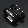 Bedelarmbanden Vintage Leren armband Heren Geweven Meerlaags Modieus Eenvoudig Titanium Staal Magnetische knop Sieraden Voor