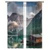 Cortina Mountain Woods Hut Lake Window Window Cortinas Quarto Modern Drape Sheer Tule Sanefas Sala de Estar Cozinha Voile