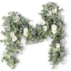 Fleurs décoratives Artificielle Longue Vigne Guirlande Vert Eucalyptus Avec Blanc Rose Partie Mariage Arc Fond Décoration Murale