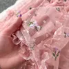 滑走路ヴィンテージカスケードフリルフラワーケーキドレス夏の女性の甘いメッシュ刺繍半袖パーティー Vestidos 2023