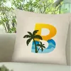 Bordduk Summer Beach Coconut 26 Letter Series Cotton Cushion Cover For Living Room Bed Soffa and Car Sea Throw Kudds