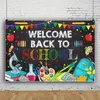 1pc terug naar school achtergrond banner, welkom terug banner voor eerste schooldag decoraties, hangende banners vlaggen ondertekenen achtergrond decor benodigdheden