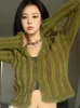 Damen Strick Y2k ästhetische gestreifte Strickjacke Frauen koreanische Mode V-Ausschnitt Vintage Fuzzy Jacke Streetwear Grunge abgeschnitten Strickjacken Harajuku