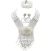 Necklace Earrings Set White Transparent Clear AB African Beads Jewelry Crystal Statement Nigerian Wedding Accessories 6SDLS03