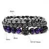 Strand 3pcs/Set Düzensiz Hematit Lav Taş Bilezikler Erkekler için Wolf Charm Bilezik Seti Kaplan Göz Boncuklar Bangles Takı Pulsera Hombre