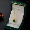 Pendant Necklaces Light Luxury Green Crystal Stainless Steel For Women Korean Fashion Temperament Sexy Female Clavicle Chain Jewelry