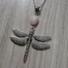 Pendant Necklaces Summer Large Dragonfly Long Chain Necklace For Women's Bohemian Vintage Natural Crystal Stone