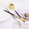 Ensembles de vaisselle 5pcs Matte Black Gold Varelle en acier inoxydable Dîle couverts Set Cake Fork Stea Knife Spoon Kito