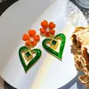 Dangle Oorbellen Luxe Grote Harten Emaille Bloemen Voor Vrouwen Zwart Oranje Verklaring Bruiloft Sieraden