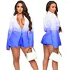 Survêtements pour femmes Gotoola 2023 Summer Temperament Commute Green Collar Single Button Suit Long Sleeve Short Shorts Gradient Color