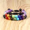 Strand 7 Chakra Natural Stone Armband Set Tiger Eye Reiki Prayer Pärlor Handgjorda flätade armband Män kvinnor Yoga Energy Smycken