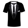 Męskie koszulki Summer Summer Store z krótkim rękawem Fałszywa kamizelka kombinezonu 3D T-koszulka Moda Zabawny fałszywy garnitur Tuxedo Bow remis 3D Printed XS-5xl 230609