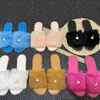 Pantuflas mullidas para Mujer con Suela Antideslizante, Chanclas con Letras sin Cordones con Punta Abierta de Piel de Conejo Negra para Exteriores e Interiores, tamaño Grande