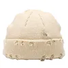 Gorro Docker de tricô envelhecido de inverno com gorro de arrastão rasgado chapéu de melão enrolado com borda craniana para homens e mulheres 244U