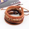 Charm Armband Fashion Classic pärlor Mäns armband Retro Cowhide Rope Woven Multi Wood Pärlor Handstring Wax justerbar