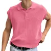 Chemises décontractées pour hommes printemps été couleur unie col Capel sans manches tricots polo hauts Camisas Para Hombre