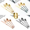 Dinnerware Sets 24PCS Rosegolden Cutlery Set Silm Handle 304 Stainless Steel Waist Knife Fork Spoon Steak Tableware Kitchen Accessory