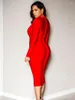 Casual Dresses BEAUKEY Sexy V Neck Draped Red Long Sleeves Bandage Dress 2023 For Women Midi Office Slim Bodycon Club Party Vestodos XL
