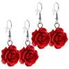 Naszyjniki wiszące w stylu etnicznym biżuterię żeńskie kolczyki róża kwiat małżeństwo panna młoda dekoracja czerwona 2 pary 4pcs