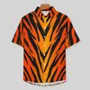 Camisas casuais masculinas abstratas fogo camisa solta homem férias tigre listras impressão gráfico de verão manga curta moda blusas grandes