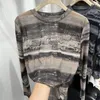 Women's T Shirts Mesh Tops Long Sleeve Shirt Women Clothes Ink Painting Loose Tie Dye Tee E-girl Tshirts Summer 2023