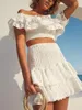 Work Dresses PREPOMP Summer Collection Sleeveless Slash Neck Ruffles Top Slim High Waist Short Skirt Two Piece Set Women Outfits 522