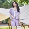 Kvinnors träningsdräkter mode Summer Women Business Suits 2 Piece Shorts and Jacket Set Ladies Work Office Uniform Style Light Purple