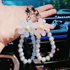 Keychains Fresh Flowers Key Ring Car Chain Phone Wrist Rope Solid Color Round Bead Pendant Creative Bag Accessories Gift