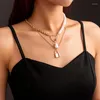 Choker 2023 Vintage Unregelmäßige Perlenschmuck Vergoldete klobige Gliederkette Layered Halsketten für Frauen Damen Halskette